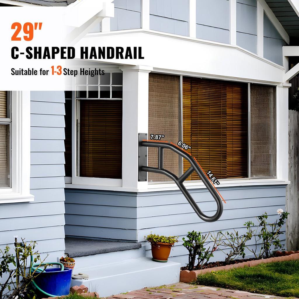 Handrails for Outdoor Steps 29" Wall Mount Safety Railings for 1-3 Steps