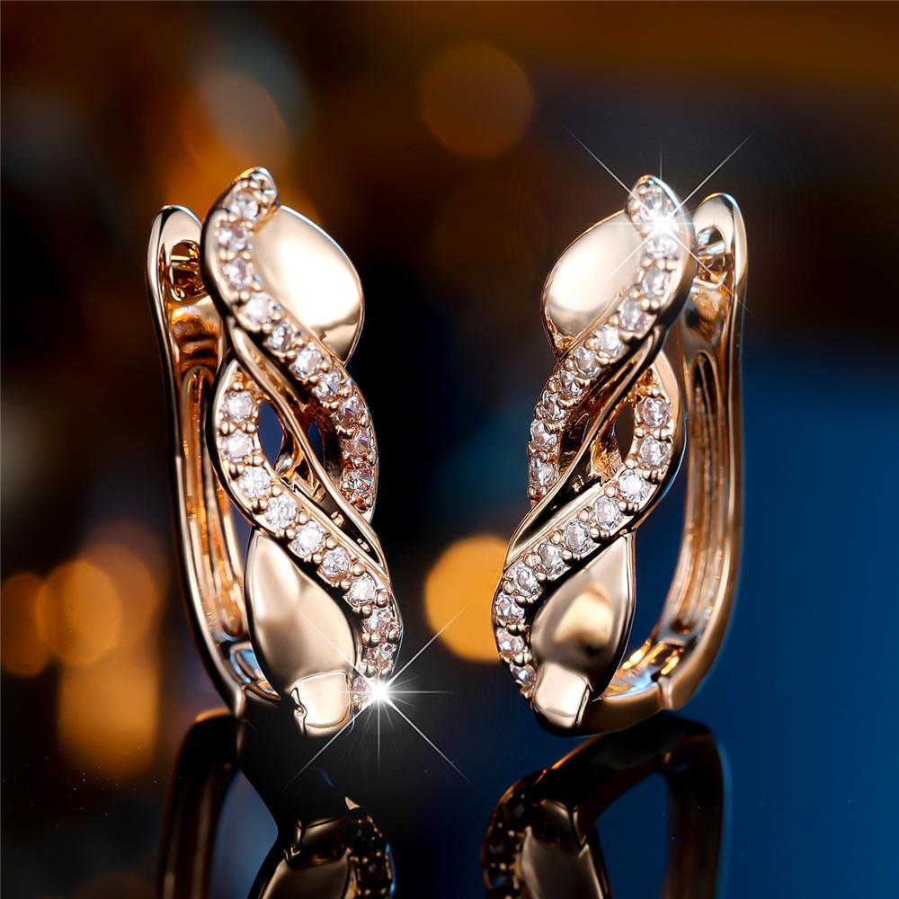 Cute Crystal Female White Zircon Stone Hoop Earrings Vintage Gold Color Wedding Jewelry For Women