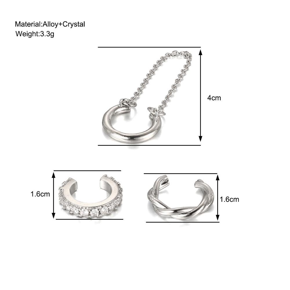 3pcs Set Trendy Personality Micro-inlay Zircon Geometry C Shape Fake Piercing Clip Earrings for Women No Ear Holes Jewelry Sets