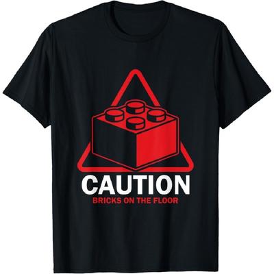 Funny Caution Bricks On Floor Builder Big Building Blocks T-Shirt