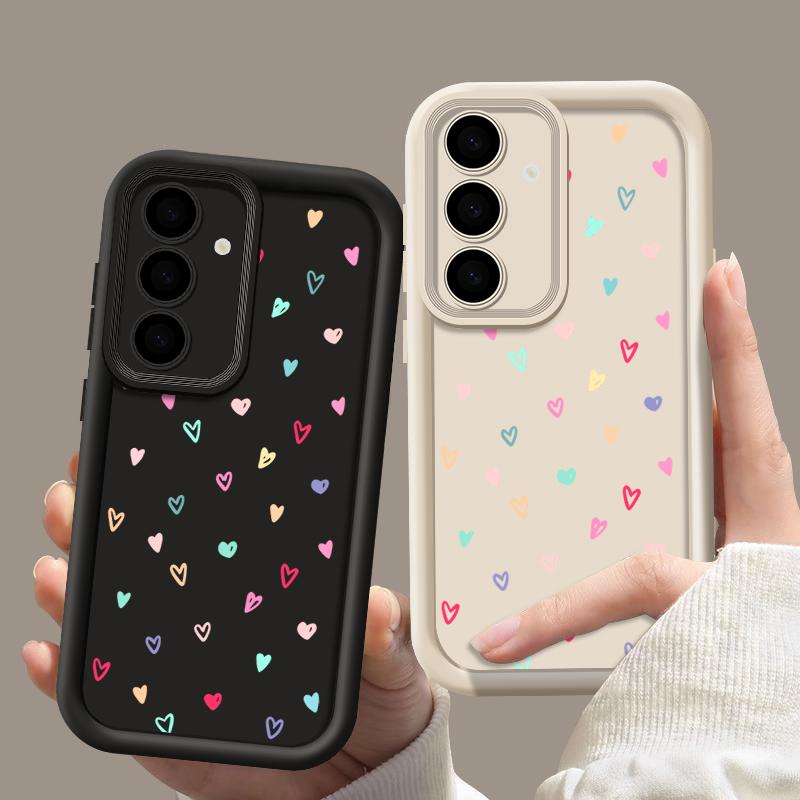 Farge Kjærlighet Hjerter Trykk Matt Støtsikkert Deksel For Samsung S25 S24 FE S23 Ultra S22 A16 A56 A15 A55 A36 A35 A54 Linsebeskyttelse TPU Mykt Telefondeksel