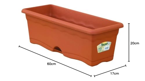 Planter with Integrated Saucer, Terracotta Colour, 60x20x17cm, 12l