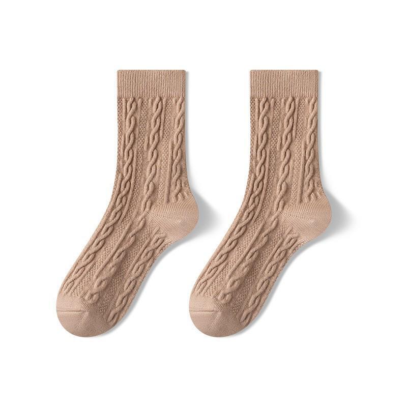 Women's Autumn/Winter Thick Wool Cable Knit Cotton Socks - Sweat-Absorbent, Odor-Resistant, Maternity-Friendly