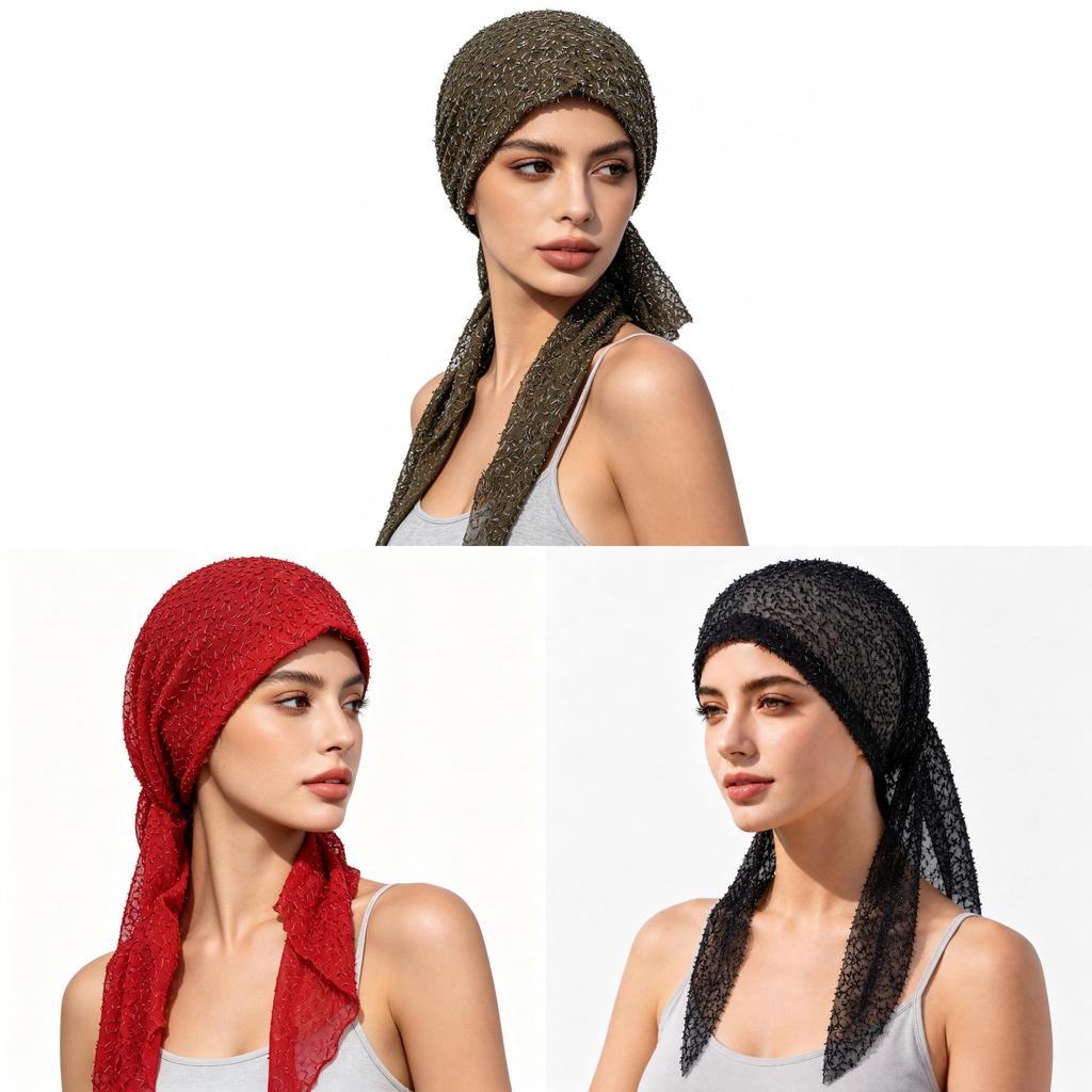 Stylish Womens Glitter Mesh Headscarf Cap With Sun Protection For Summer And Winter Wear