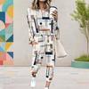 Women Plus Size Printed Round Neck Long Sleeve Cuffed Top Cuffed Pants Two Piece Set With Pockets