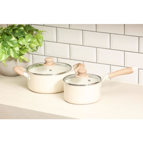 Pearl Metal Ceramill HC-870, 18cm Deep Saucepan with Ceramic Interior, Induction and Gas Compatible, Glass Lid, PFOA-Free, PTFE-Free, Metal Spatula Co