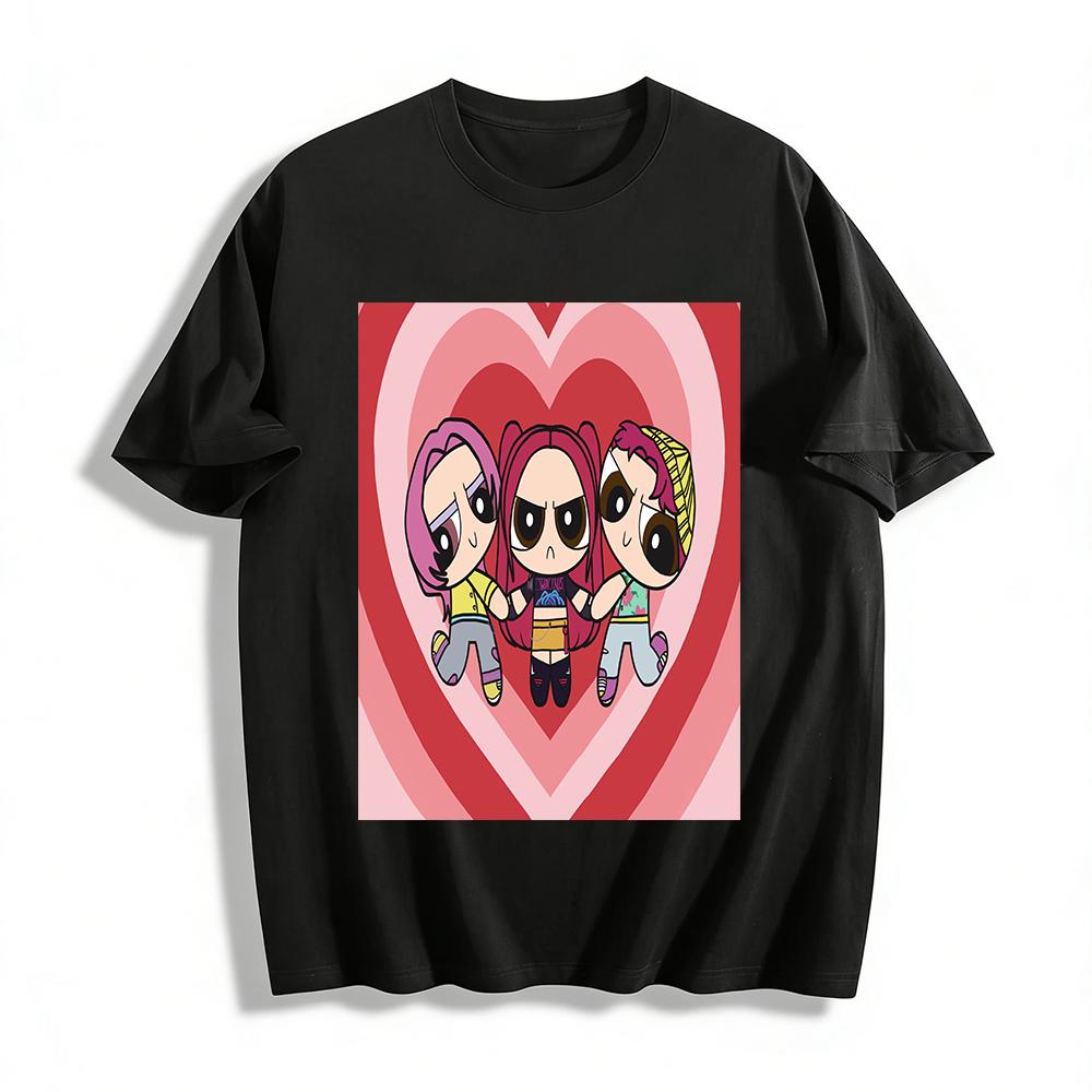 

Powerpuff Girls Cool Trio Print Couple T-shirts Loose Casual Spring Summer Unisex Tees Pure cotton T-shirt XXS