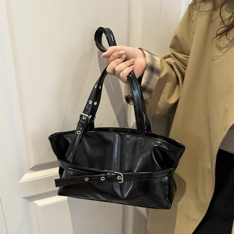 Yogodlns Belt Design Women's PU Leather Shoulder Bags Motorcycle Style Hot Girls Underarm Bag Large Capacity Female Casual Tote Handbags