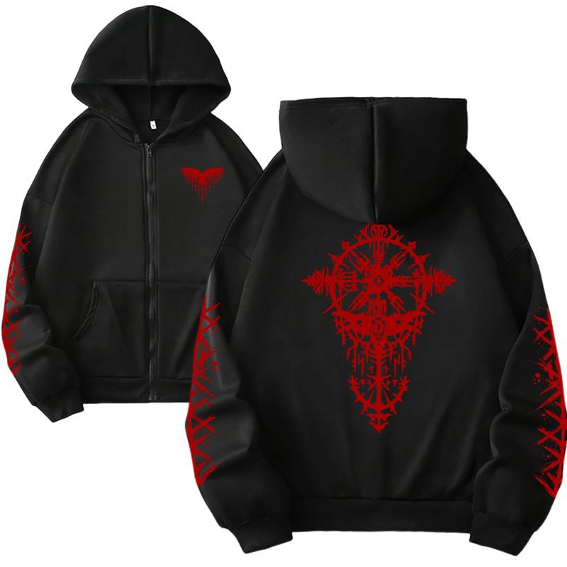2026 New Arrival Women's Zipper Hoodie Ancient Viking Raven Print Sweatshirt Autumn Winter Casual Fashion Warm Hooded Coats