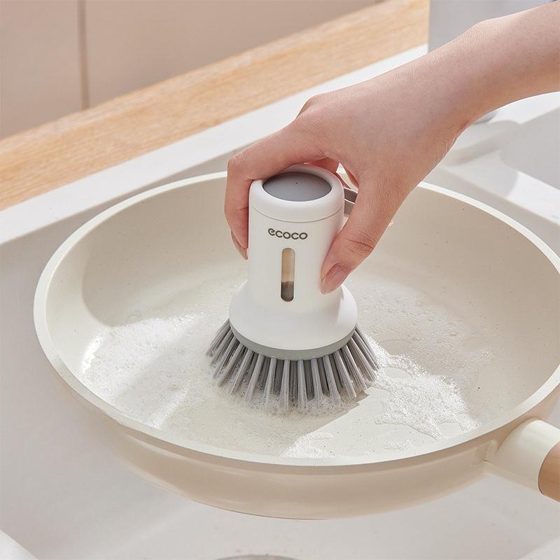 Household Pot Brush Set, Suitable for Lazy Kitchen Users To Squeeze Liquid for Washing POTS and Dishes. Long-handled, Rotatable Cleaning Brush