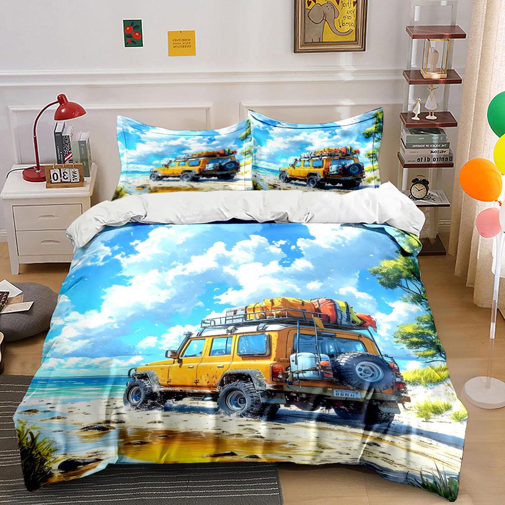 Yellow SUV with luggage. Bedding sets Duvet cover sets Duvet covers Pillowcases(1 * Duvet Cover 2 * Pillowcases without duvet insert)