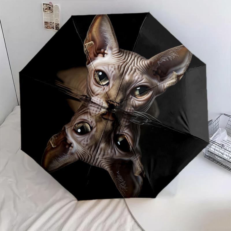 Vzor černá bezsrstá kočka, automatický skládací deštník, přenosný a skládací design, 8 výztuh, vánoční nebo narozeninový dárek.