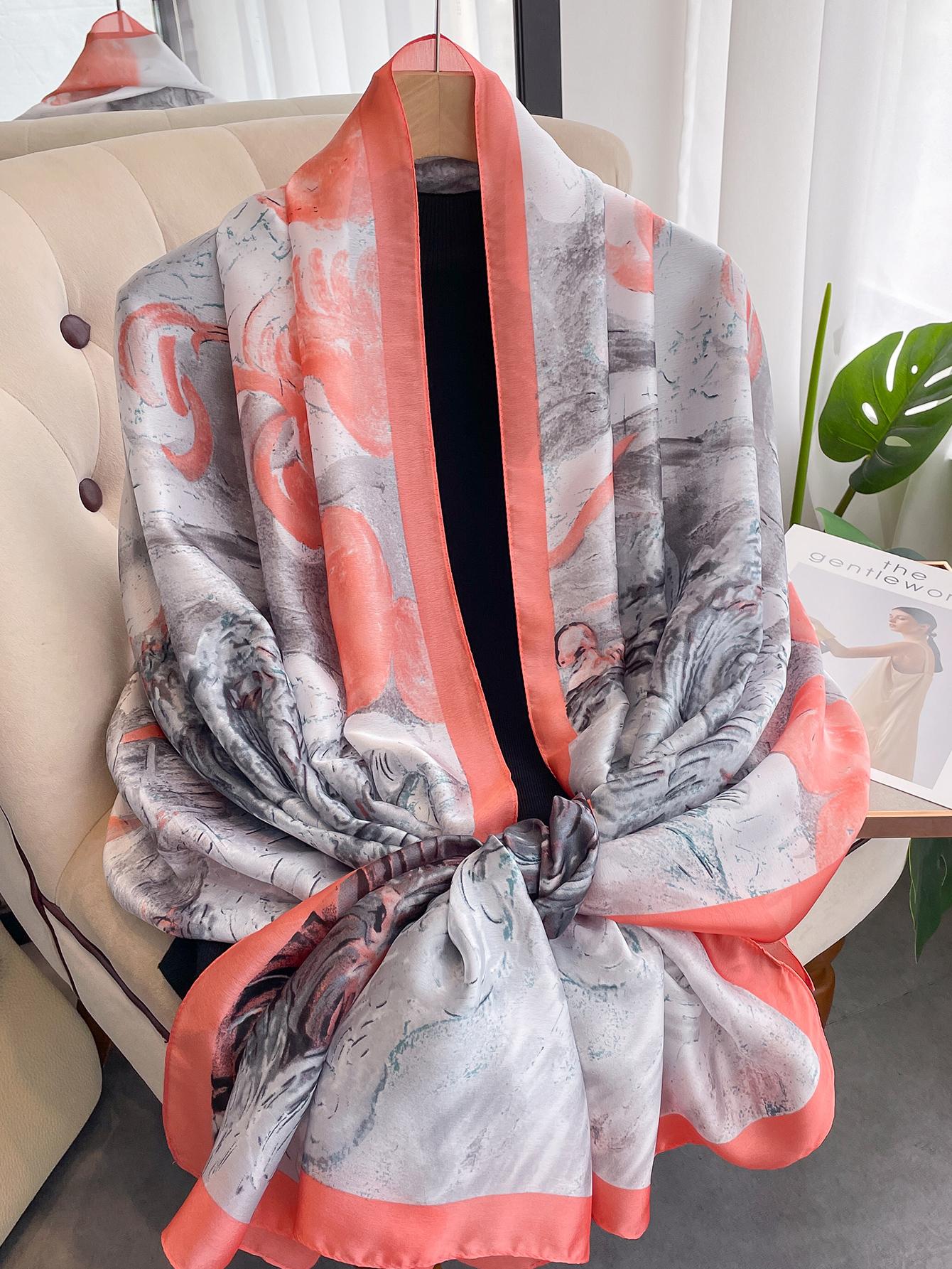 

180*90Cm Silk Satin Hair Scarf Women Handkerchief Printed Female Head Bandana Small Neck Muffler Hijab Lady Girl