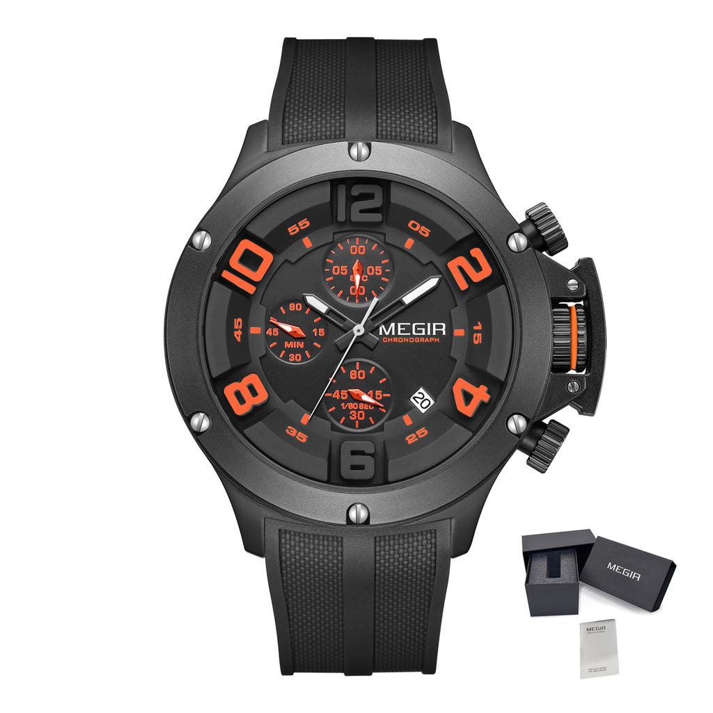 MEGIR Relogio Masculino Luxus-Quarz-Herrenuhr Gelbes Silikonarmband Militärische Sport-Armbanduhr Chronograph Automatisches Datum 8115