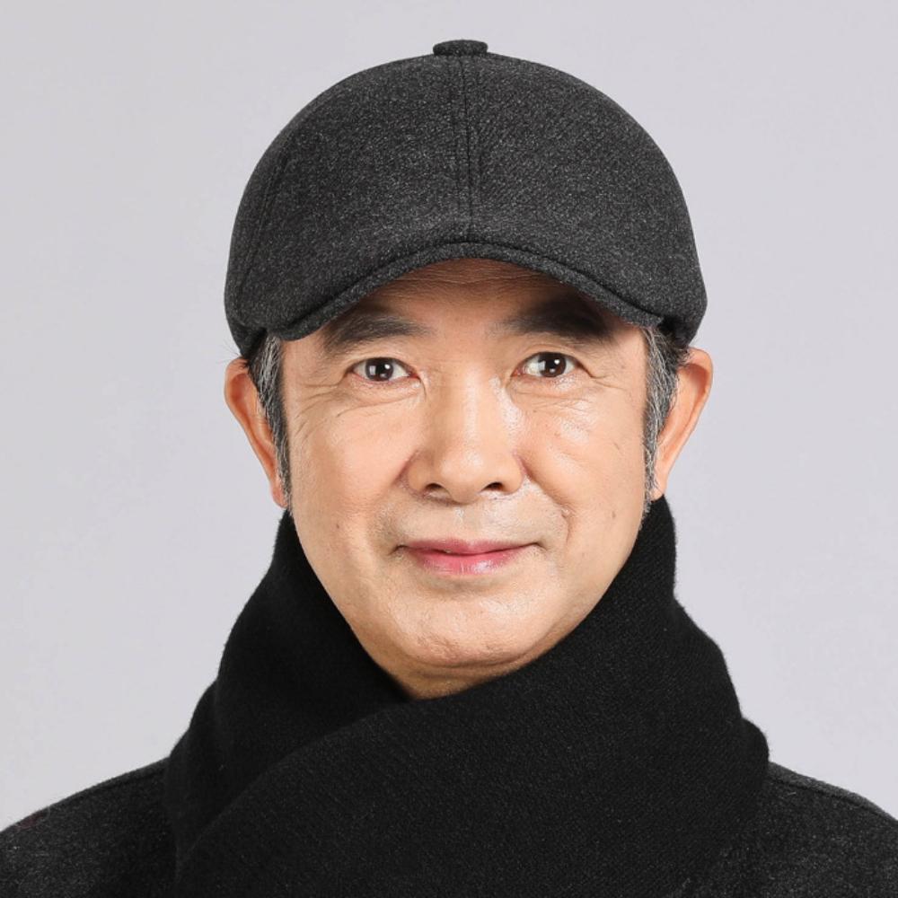 HT4921 Beret Caps Thick Warm Autumn Winter Wool Hats for Men Dad Black Grey Ski Earflap Cap Male Grandfather Octagonal Flat Caps