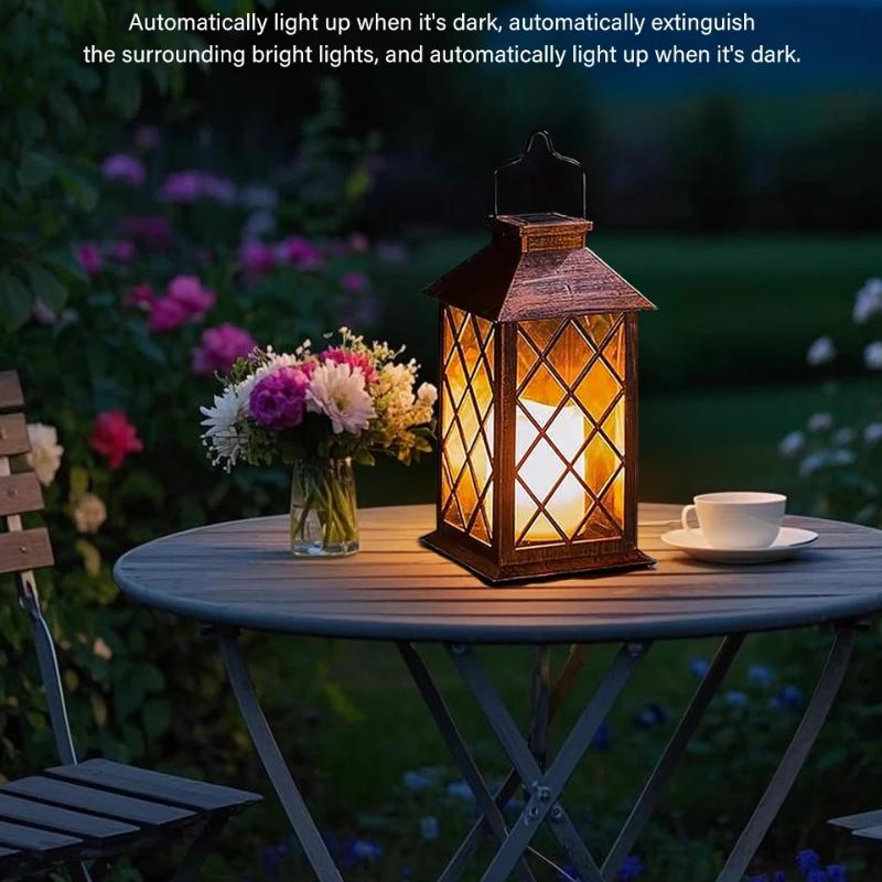 1PC Solar Lantern Outdoor Decorative Candle Lamp with Auto on/Off Waterproof Solar Powered for Garden Patio Yard Home Decor