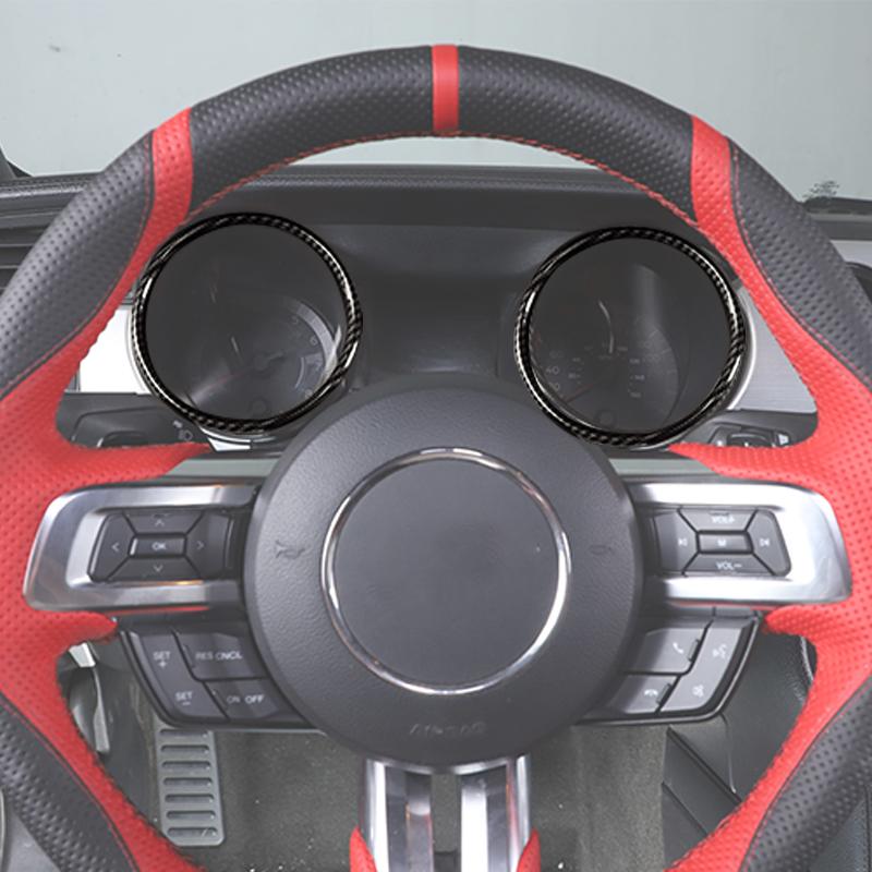 Car Steering Wheel Door Handle Decoration Center Console Cover Protective Sticker For Ford Mustang 2015 Up ABS Car Accessories Carbon Fiber Black