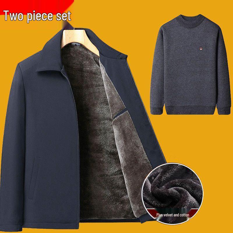 Dad's Autumn/Winter Cotton Jacket for Elderly Men (50-70) with Velvet Lining