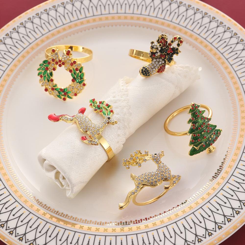 Cross-Border Christmas Napkin Rings: Tree, Reindeer, Wreath, Bells, Candy Cane, Snowflake Hotel Decorations