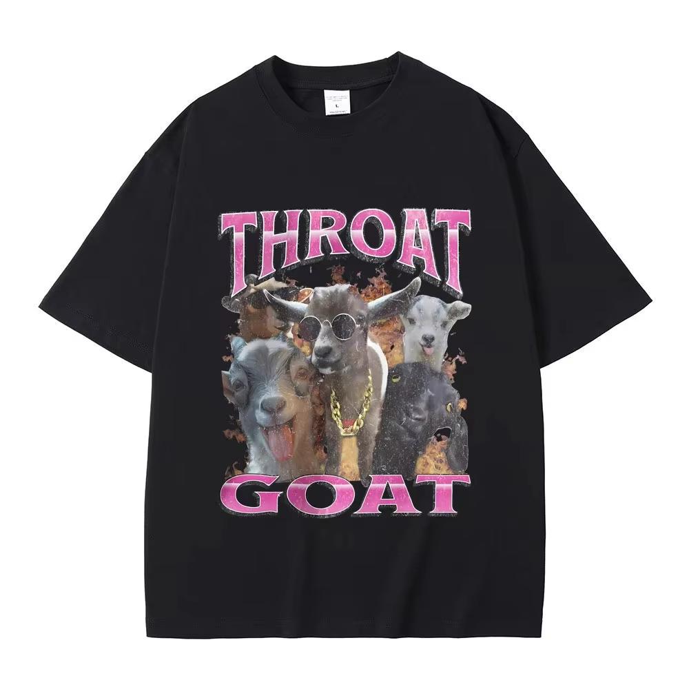 T-shirt con Stampa Grafica Divertente Throat Goat Moda Maschile Oversize Streetwear Unisex Unisex Casual Cotone Puro Alta Qualità Manica Corta