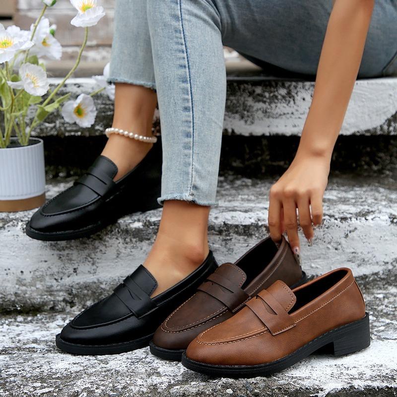 Women's Slip-On Loafer Flats, Thick Sole Retro Slip-On Moccasins, Plus Size Casual Spring Fall Shoes
