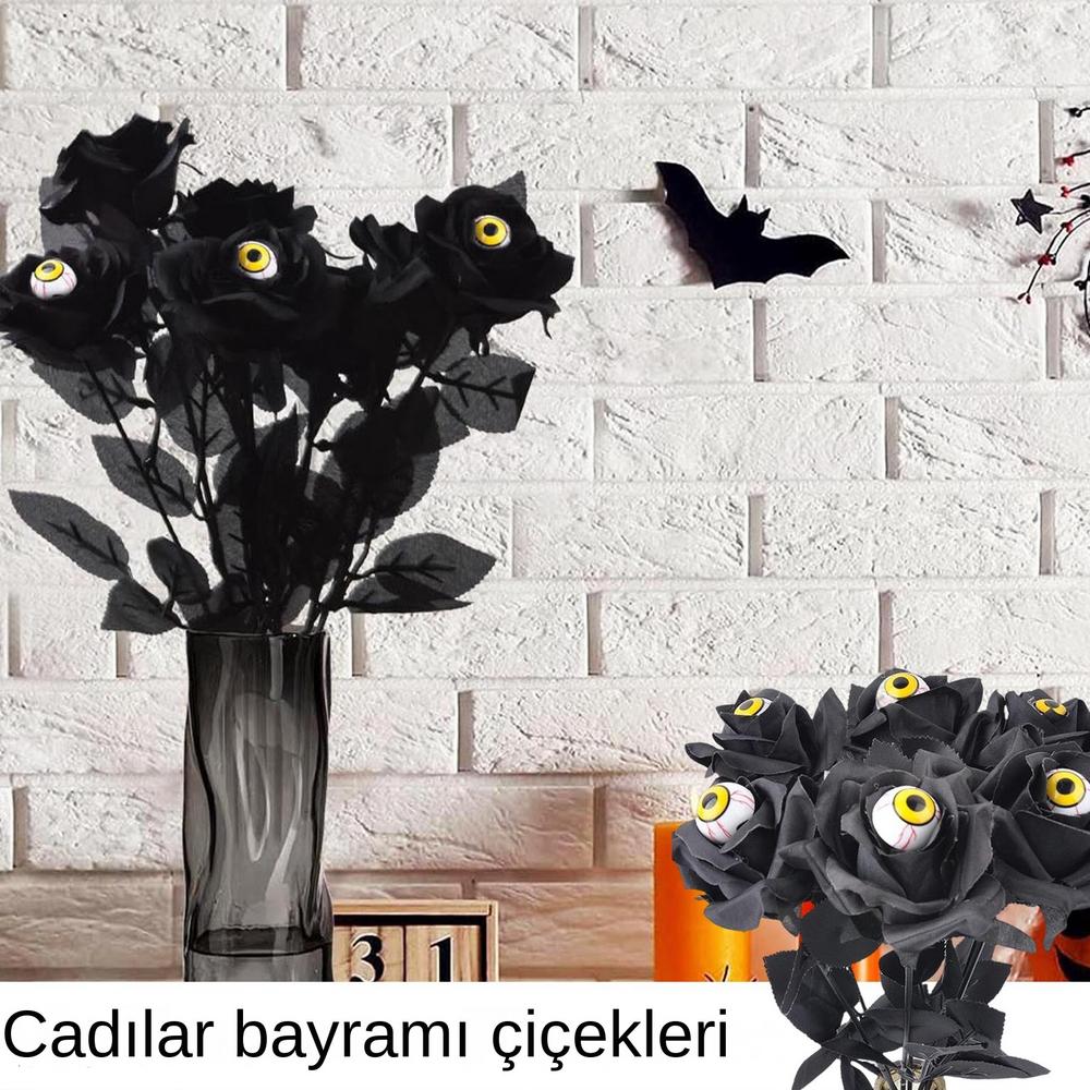 Halloween Blumen Gothic Schwarz Halloween Blumengestecke Halloween Strauß Biegsame Kunstblumen Mit Augapfel Schwarz Gothic