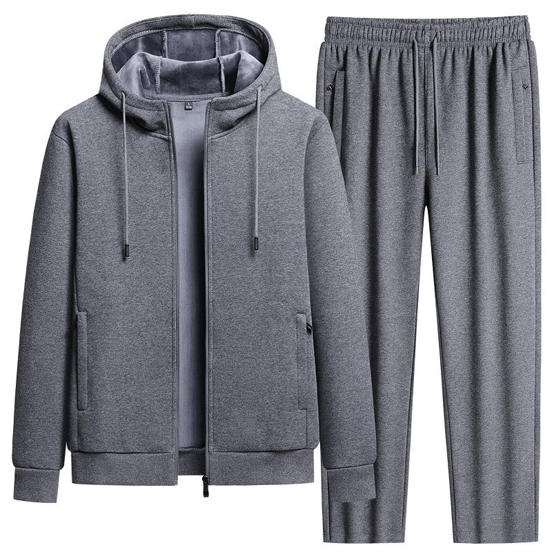 Men's Winter Casual Sports Set: Fleece-Lined, Thickened Long-Sleeve Jacket + Pants—Korean-Style Two-Piece Set for Training and Work