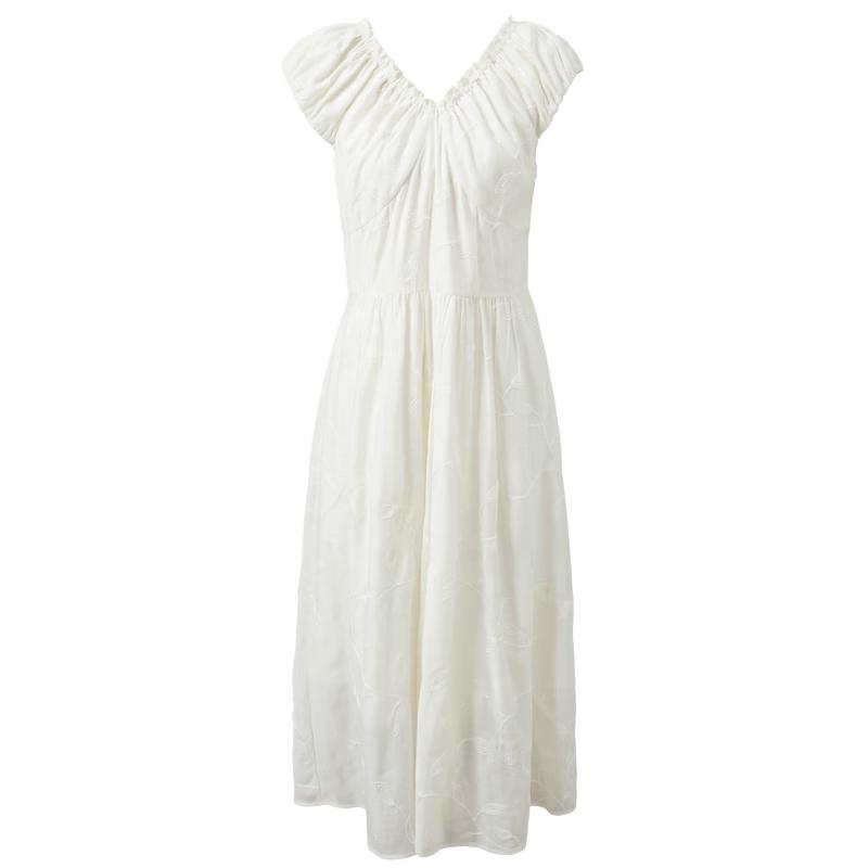 SanCai 2026 Summer French V-Neck Acetate Maxi Dress L