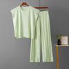 GMXIA Casual Women's Summer Solid-color Sleeveless Vest, Knitted Sweater, Wide-leg Pants, Large-sized Ice Silk Suit