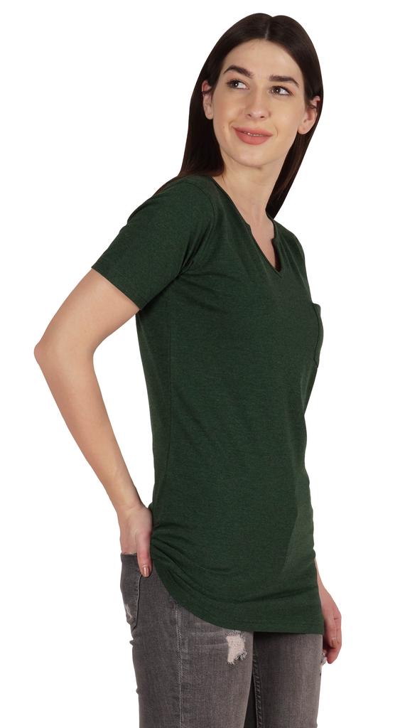 Inkmeso Long Length Notch Neck Top For Women Basic Cotton Tee Shirt w  Pocket Patch Legging
