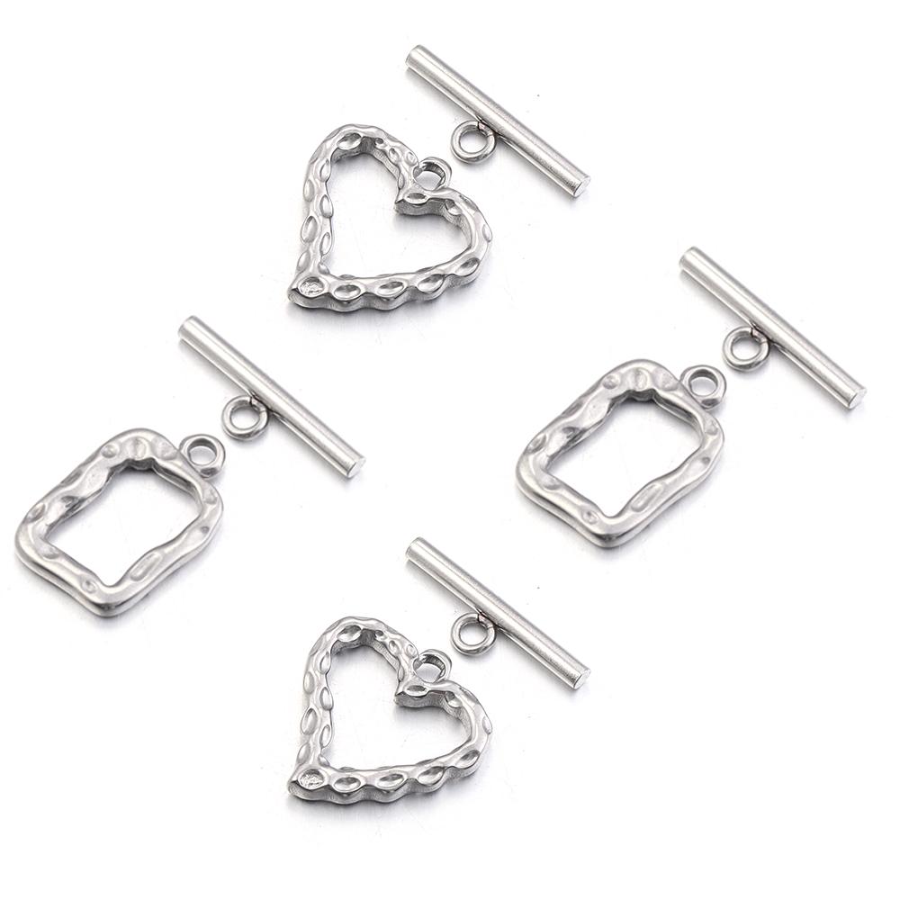 4Sets Stainless Steel OT Clasps Irregular Square Heart Toggle Clasps Connector For DIY Necklace Bracelet Jewelry Making Supplies