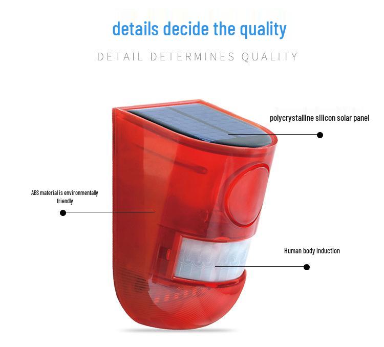 Bezdrátový alarm s pohybovým senzorem napájený solární energií se zvukem a světlem pro ochranu proti krádeži a odpuzování zvířat