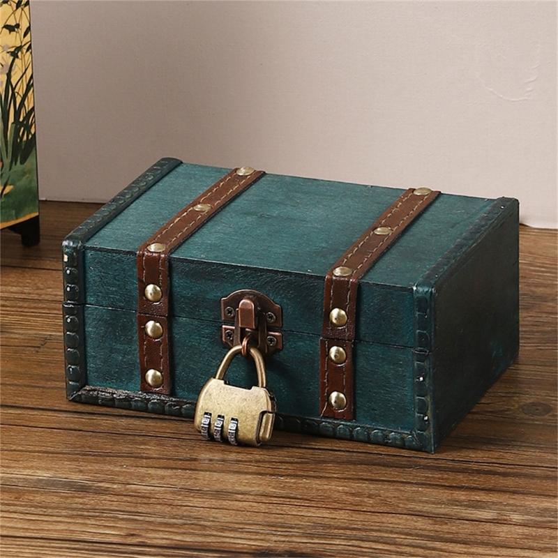 Vintage Locking Storage Box Antique Wooden Design Secure Safety Lock For Homes Organization Jewelry Documents Storage