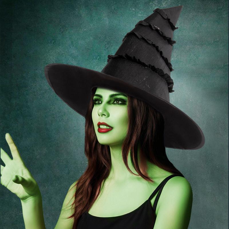 Halloween Witch Hat With Ruffled Lace Edge For Cosplay And Party Decorations