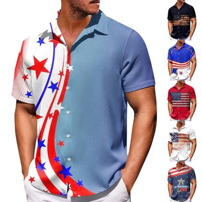 Men's Independence Day Print Button Short Sleeve Shirts Men's Casual Fashion Short Sleeve Shirts