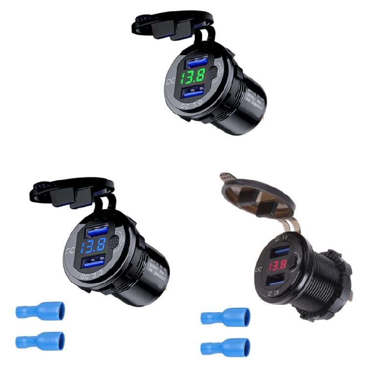 Auto Power Adapter 12-24V Dual USB QC3.0 Phone Charging Socket with Voltmeter