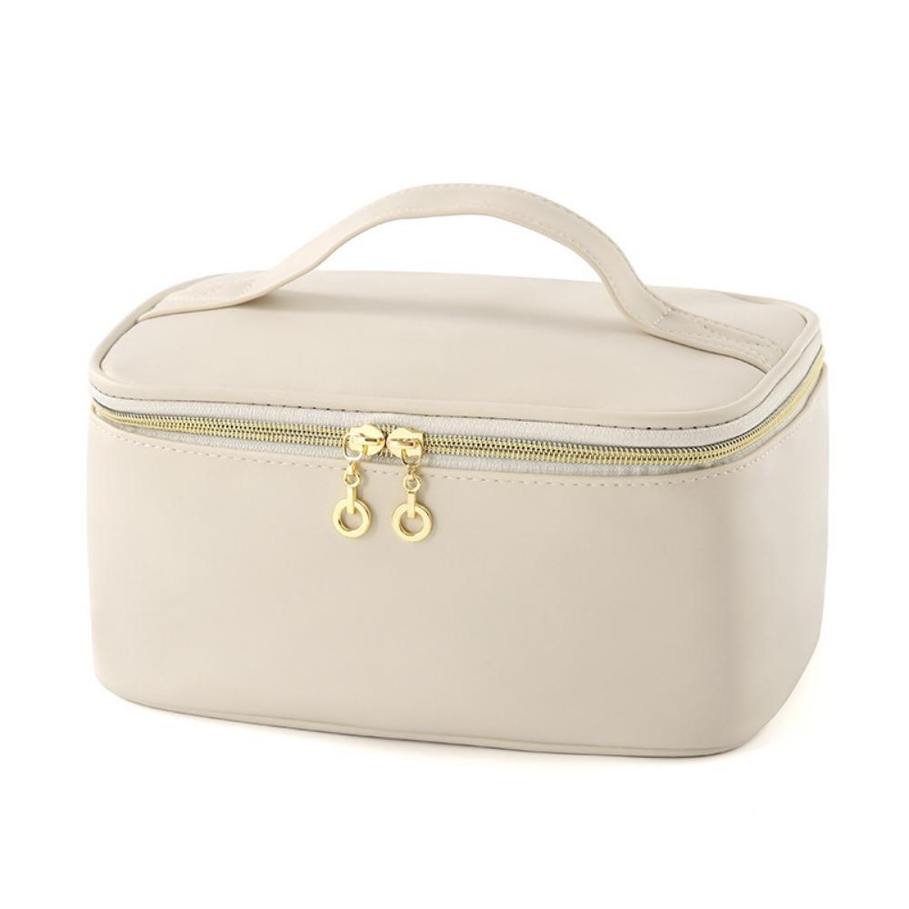 Portable Large Capacity PU Makeup Bag Waterproof PU Cosmetic Bag Handheld With Handle Divider Women Toiletry Bag Women бежевый