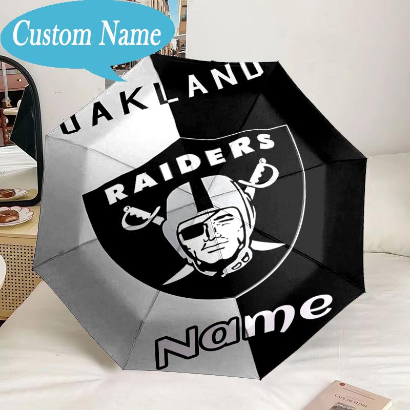 Custom Name Umbrella Oakland Raiders Fan Gear Umbrella 8-Frame for Travel, Camping, Casual Lightweight Portable, Essential for Family Gifts