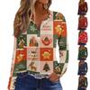 Women's Casual Christmas V-Neck Long Sleeve Button T-Shirt Top for Holiday Celebrations
