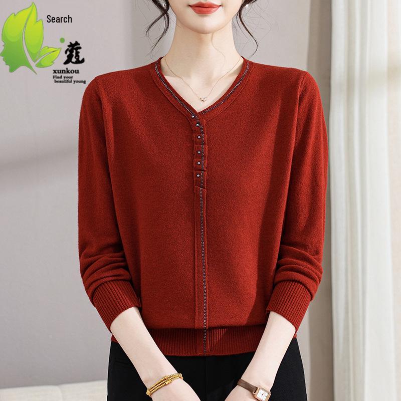 Feinstrickpullover für Mütter: Frühlings-/Herbststil, Langärmeliger Wollpullover für Frauen mittleren Alters