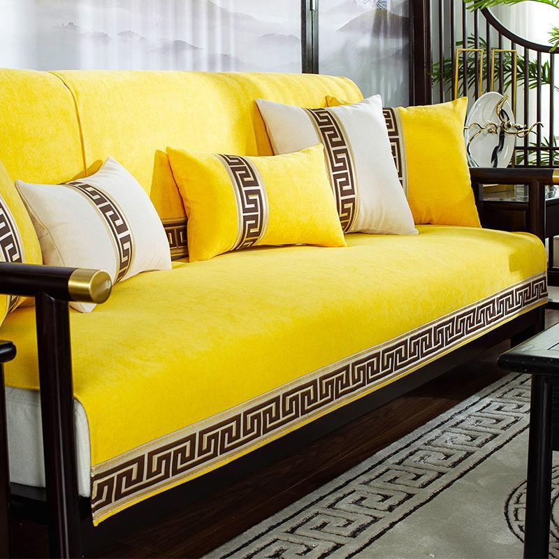 Chinesisches festes Sofatuch für Wohnzimmer, klassische, rutschfeste blaue Sofabezüge, Sitzpolster, schlichter Chenille-Couchbezug