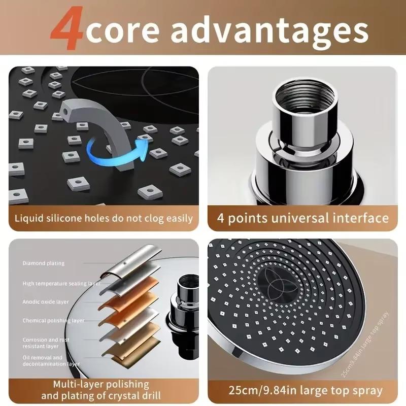25cm Top Spray Large Water Volume Booster Shower Head Pressurized Single Head Home Bathroom Shower Head