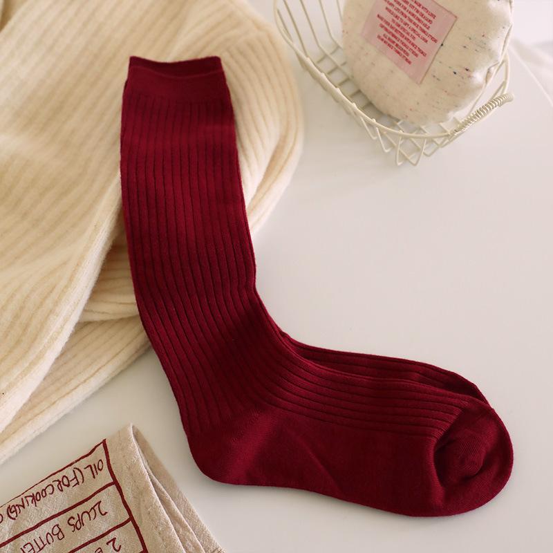 New Year'S Ankara Red Calf Socks Trend Fashion Versatile Burgundy Cotton Medium Stockings