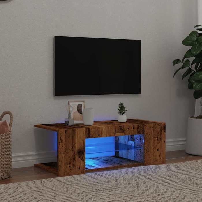 VidaXL TV Cabinet with LED Lights Old Wood Engineered Wood, TV Stand, Media Unit, TV Console, Hi-Fi Cabinet, 856325