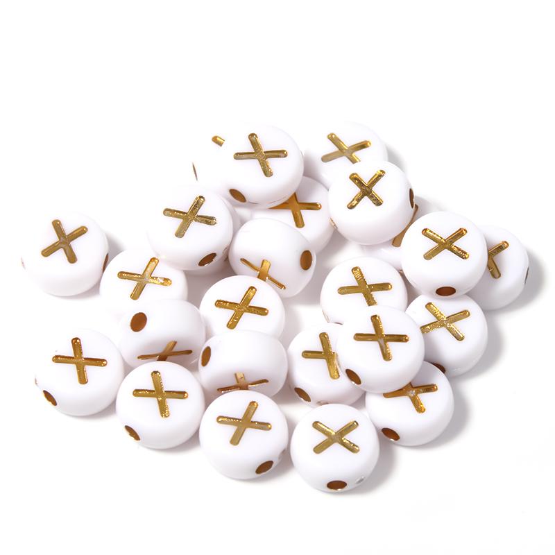 100Pcs 7mm Acrylic Alphabet Beads A-Z Gold Color Letters Beads For Jewelry Making Flat Round Spaced Bead DIY Bracelet Necklace