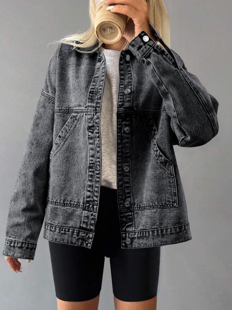 2026 Women’s Loose Denim Jacket with Pockets - European/American Spring & Autumn Style