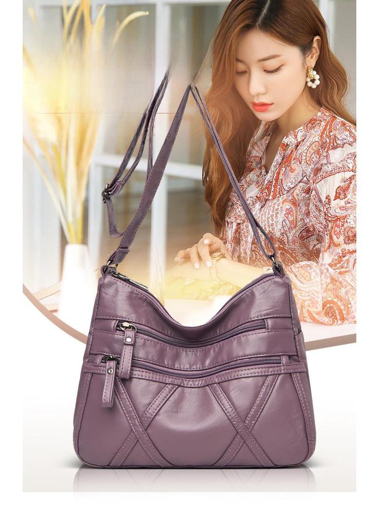2021 Women's Soft Leather Shoulder & Messenger Bag for Middle-aged & Elderly with Large Capacity