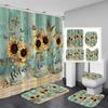 Five Sunflowers Bathroom 4 Piece Set Shower Curtain Bath Mat Curtain Toilet Lid Mat Toilet Pedal