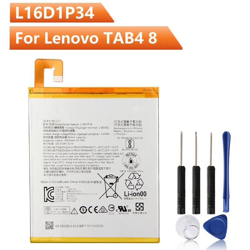 Replacement Tablet Battery L16D1P34 For Lenovo TAB4 8 TB-8504N/F Tablet PC TAB4 8 Plus Rechargable Battery 4850mAh