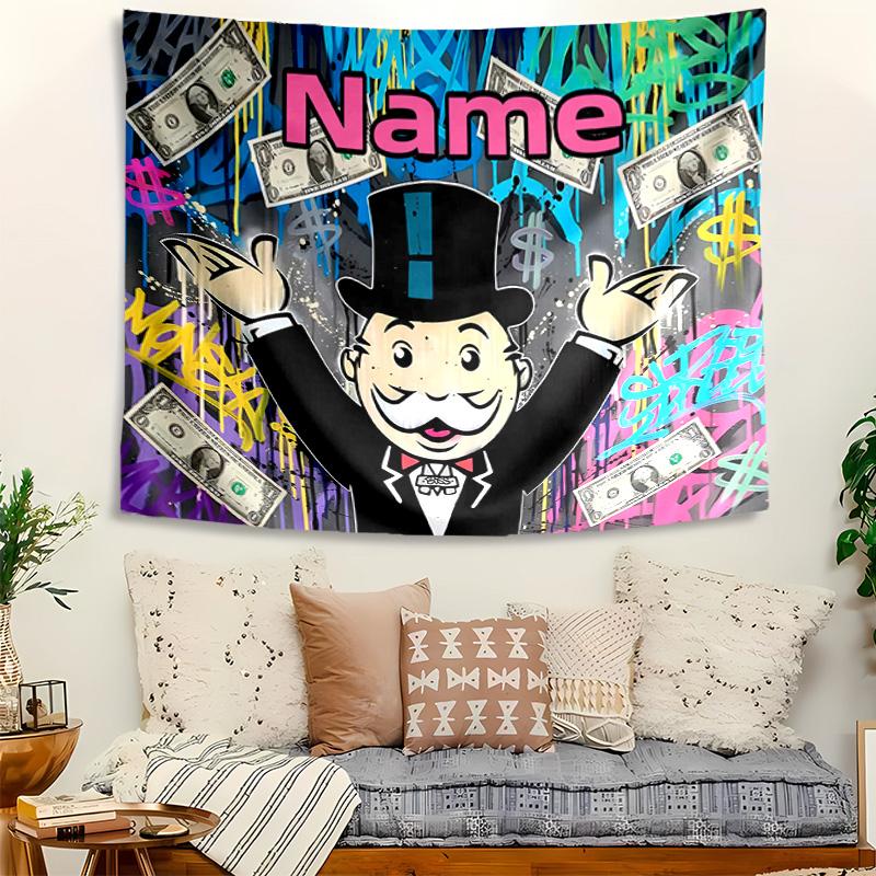 Personalized Mr. Monopoly Background Tapestry,Custom Name Birthday Party,Multifunctional Wall Decoration for Home Decor,Various Occasions